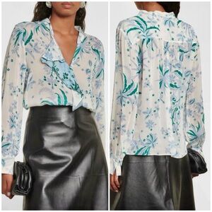 Dorothee Schumacher Floral Blue & Green Ruffled Long Sleeve Blouse Top 2/Small